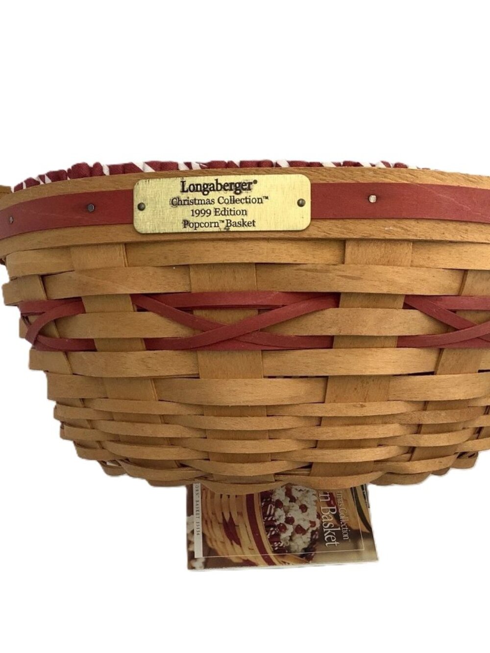 Longaberger Christmas Popcorn Basket 1999 W/ Liner & Protector & Leather Handles